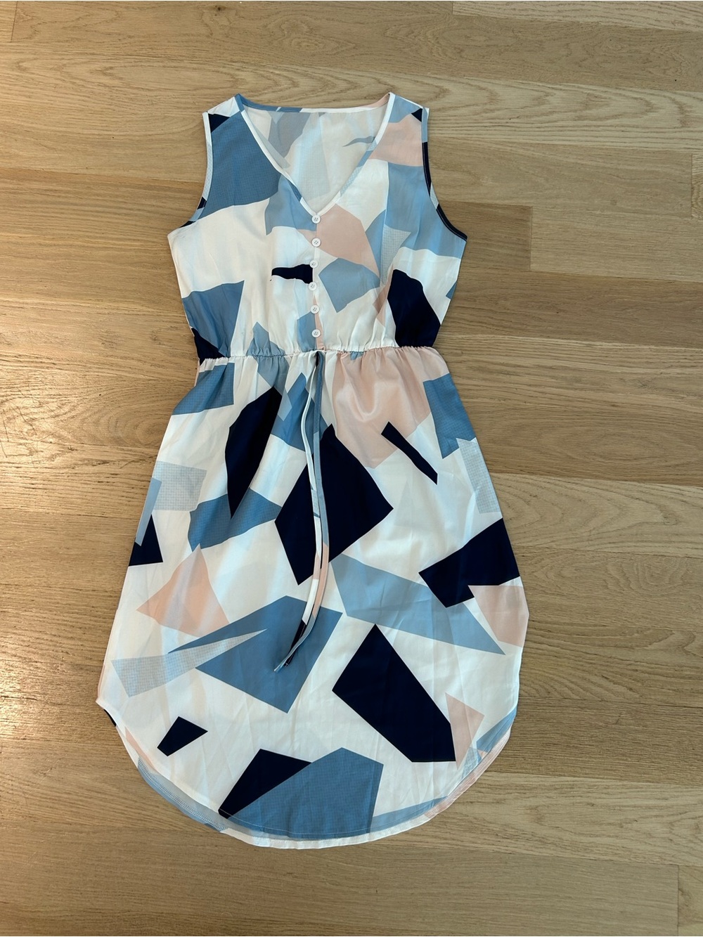 SHEIN Sleeveless Abstract Geometric Dress in Navy, Blue & Blush